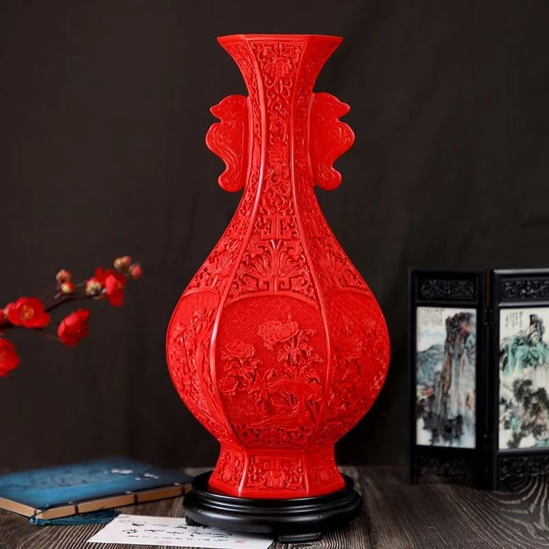 中国の彫像、装飾品、樹脂工芸品、赤い漆の花瓶。 ZXDTVFGN中国